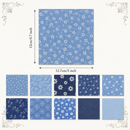 10Pc/Set Flower Denim Series Fat Quarter Fabric, Pre-Cut Square Fabric Assort, Fabric Set, Craft Fabric, Handmade DIY Patchwork Fabric,Home Quilting Sewing Fabric, Packaging Fabric, Scrapbooking Craft Hobbyist