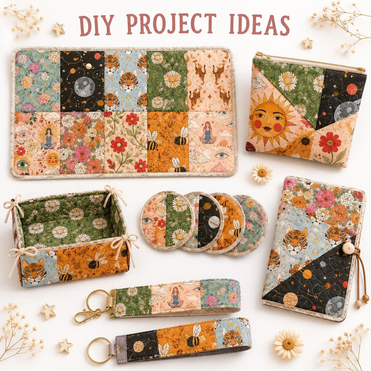 10pcs Charm Pack Set Floral Bee Pattern Vintage Style Handmade DIY with Rich Color and Texture Elements 100% Polyester Patchwork in 10 Design Styles Suitable for Patchwork DIY Craft Projects DIY Wallet Making Gift Giving Bag Making Mother's Day Gift