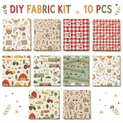 10pcs Charm Pack Set Hen Egg Sheep Farm Pattern Vintage Style Handmade DIY with Rich Color and Texture Elements 100% Polyester Patchwork in 10 Design Styles Suitable for Patchwork DIY Craft Projects DIY Wallet Making Gift Giving Bag Making Mother's Day Gi