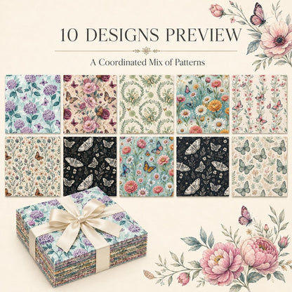 10Pc/Set Flower Series Rose Butterfly Fat Quarter Fabric, Pre-Cut Square Fabric Assort, Fabric Set, Craft Fabric, Handmade DIY Patchwork Fabric,Home Quilting Sewing Fabric, Packaging Fabric, Scrapbooking Craft Hobbyist