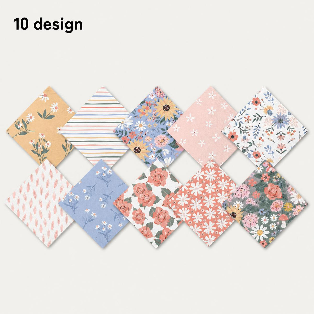 10pcs Charm Pack Set Floral Pattern Vintage Style Handmade DIY with Rich Color and Texture Elements 100% Polyester Patchwork in 10 Design Styles Suitable for Patchwork DIY Craft Projects DIY Wallet Making Gift Giving Bag Making Mother's Day Gift
