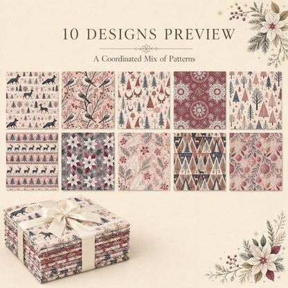 10Pc/Set Christmas Series Deer Christmas Tree Santa Claus Flower Fat Quarter Fabric, Pre-Cut Square Fabric Assort, Fabric Set, Craft Fabric, Handmade DIY Patchwork Fabric,Home Quilting Sewing Fabric, Packaging Fabric, Scrapbooking Craft Hobbyist
