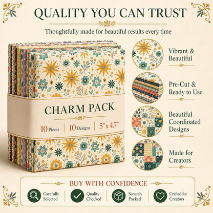 10pcs Charm Pack Set Floral Bird Vintage Style Pattern Handmade DIY with Rich Color and Texture Elements 100% Polyester Patchwork in 10 Design Styles Suitable for Patchwork DIY Craft Projects DIY Wallet Making Gift Giving Bag Making Mother's Day Gift