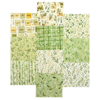 10pcs Charm Pack Set Green Floral Pattern 100% Polyester Patchwork in 10 Design Styles, Ready-to-Sew Without Cutting, Suitable For Patchwork Wallet Making Gift Giving Tote Bags Coasters DIY Craft Projects