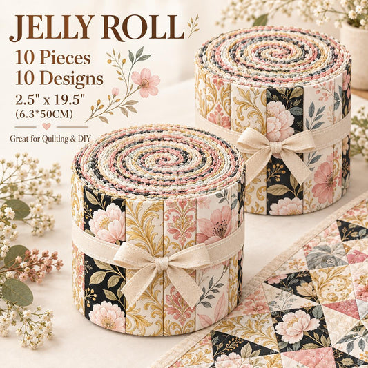 10pcs Vintage Floral Burgundy Pattern Jelly Roll Fabric Strips 2.5X19.7inch Pre-Cut 100% Polyester For Patchwork Quilts, Table Runners, Placemats, Tote Bags, Storage Pouches, Makeup Bags, Coasters, Quilt Blocks & Binding