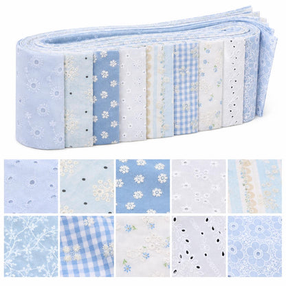 10pcs Vintage Floral Blue & White Pattern Purple Jelly Roll Fabric Strips 2.5X19.7inch Pre-cut 100% Polyester for Patchwork Quilts, Table Runners, Placemats, Tote Bags, Storage Pouches, Makeup Bags, Coasters, Quilt Blocks & Binding