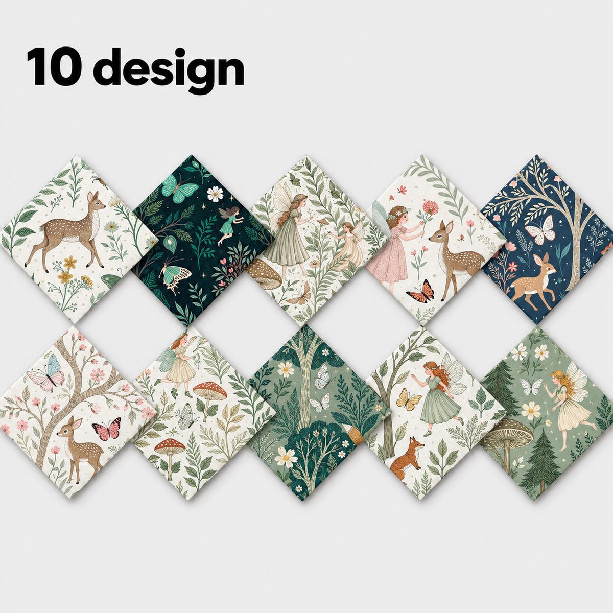 10Pc/Set Flower Butterfly Series Deer Mushroom Fox Fat Quarter Fabric, Pre-Cut Square Fabric Assort, Fabric Set, Craft Fabric, Handmade DIY Patchwork Fabric,Home Quilting Sewing Fabric, Packaging Fabric, Scrapbooking Craft Hobbyist