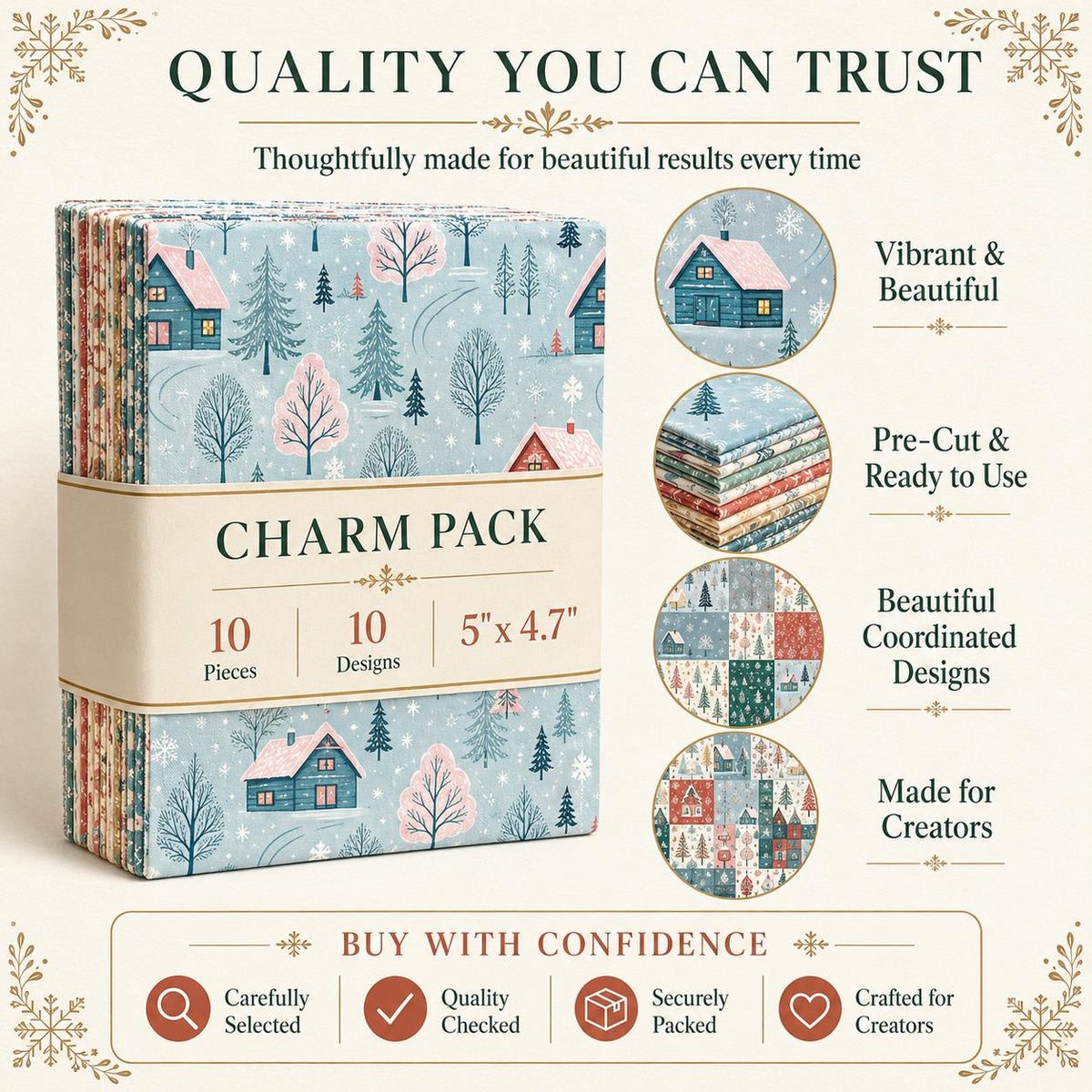 10Pc/Set Christmas Series Deer Tree House Fat Quarter Fabric, Pre-Cut Square Fabric Assort, Fabric Set, Craft Fabric, Handmade DIY Patchwork Fabric,Home Quilting Sewing Fabric, Packaging Fabric, Scrapbooking Craft Hobbyist