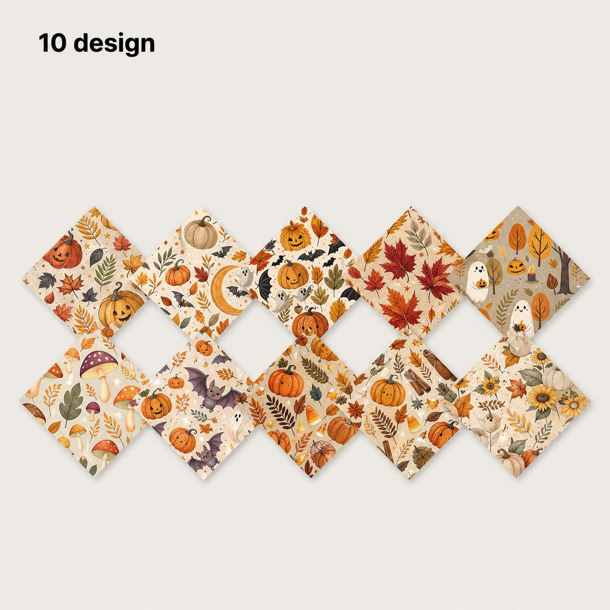 10Pc/Set Halloween Autumn Series Skull Pumpkin Mushroom Maple Leaf Bat Fat Quarter Fabric, Pre-Cut Square Fabric Assort, Fabric Set, Craft Fabric, Handmade DIY Patchwork Fabric,Home Quilting Sewing Fabric, Packaging Fabric, Scrapbooking Craft Hobbyist