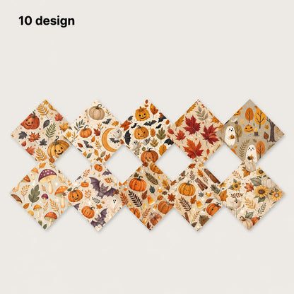 10Pc/Set Halloween Autumn Series Skull Pumpkin Mushroom Maple Leaf Bat Fat Quarter Fabric, Pre-Cut Square Fabric Assort, Fabric Set, Craft Fabric, Handmade DIY Patchwork Fabric,Home Quilting Sewing Fabric, Packaging Fabric, Scrapbooking Craft Hobbyist