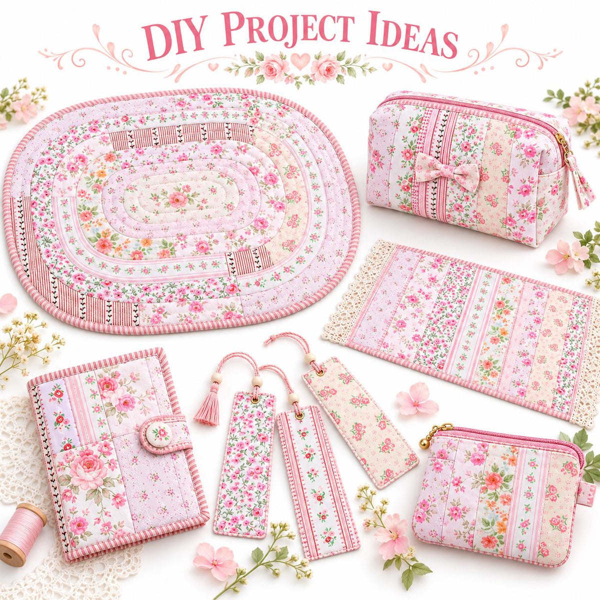 10pcs Vintage Floral Pink Pattern Jelly Roll Fabric Strips 2.5X19.7inch Pre-cut 100% Polyester for Patchwork Quilts, Table Runners, Placemats, Tote Bags, Storage Pouches, Makeup Bags, Coasters, Quilt Blocks & Binding Multi-color