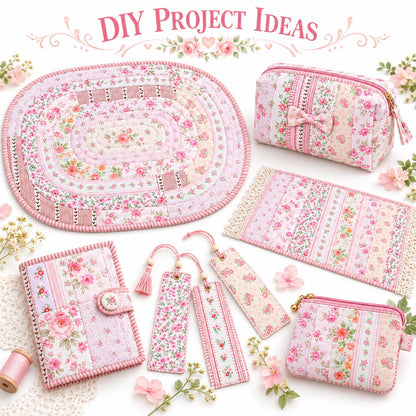 10pcs Vintage Floral Pink Pattern Jelly Roll Fabric Strips 2.5X19.7inch Pre-cut 100% Polyester for Patchwork Quilts, Table Runners, Placemats, Tote Bags, Storage Pouches, Makeup Bags, Coasters, Quilt Blocks & Binding Multi-color