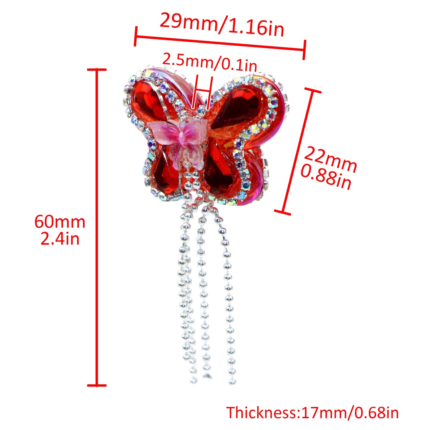 1Pc Luxury Butterfly Rhinestone Faux Crystal Beads with Tassel Loose Spacer Beads with Hole Jewelry Making DIY Bracelet Necklace Chain Earrings Pen Charm Bangle Decors Craft Supplies