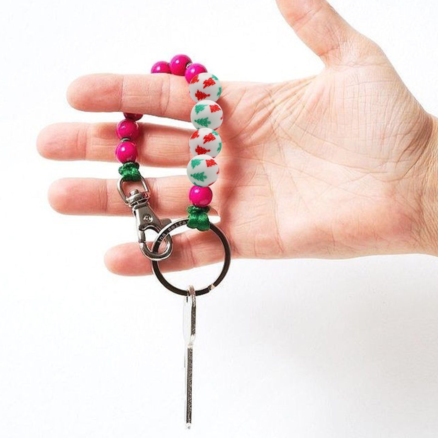 Christmas Tree Silicone Beads for Jewelry Making - Pearlescent Loose Round Beads with Hole, DIY Craft Supplies for Bracelets, Keychains, Handmade Fashion Accessories - 5PCS Assortment