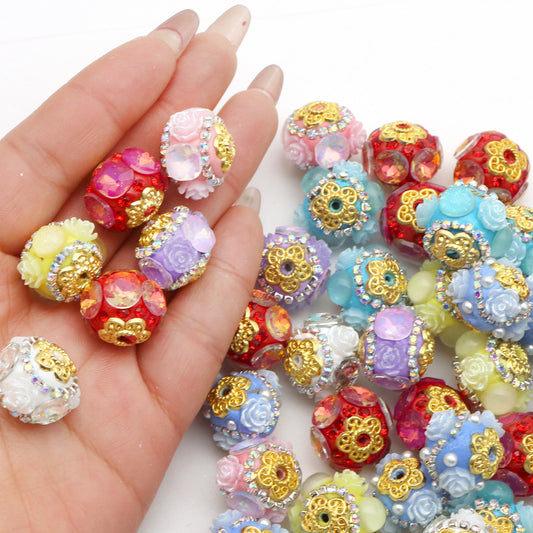 1Pc Rhinestone Faux Crystal Beads Rose Flowers Shaped Loose Spacer Beads with Hole for Jewelry Making DIY Bracelet Necklace Chain Earrings Charm Bangle Decors Craft Supplies