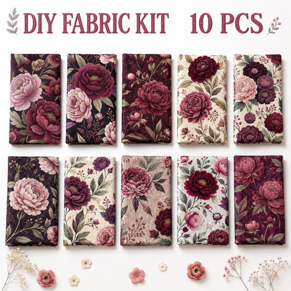 10Pc/Set Peony Flower Series Fat Quarter Fabric, Pre-Cut Square Fabric Assort, Fabric Set, Craft Fabric, Handmade DIY Patchwork Fabric,Home Quilting Sewing Fabric, Packaging Fabric, Scrapbooking Craft Hobbyist
