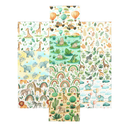 10Pc/Set Animal Series Zebra Deer Elephant Lions Cactus Fat Quarter Fabric, Pre-Cut Square Fabric Assort, Fabric Set, Craft Fabric, Handmade DIY Patchwork Fabric,Home Quilting Sewing Fabric, Packaging Fabric, Scrapbooking Craft Hobbyist