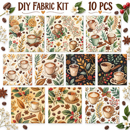 10Pc/Set Christmas Flower Coffee Beans Coffee Series Fat Quarter Fabric, Pre-Cut Square Fabric Assort, Fabric Set, Craft Fabric, Handmade DIY Patchwork Fabric,Home Quilting Sewing Fabric, Packaging Fabric, Scrapbooking Craft Hobbyist