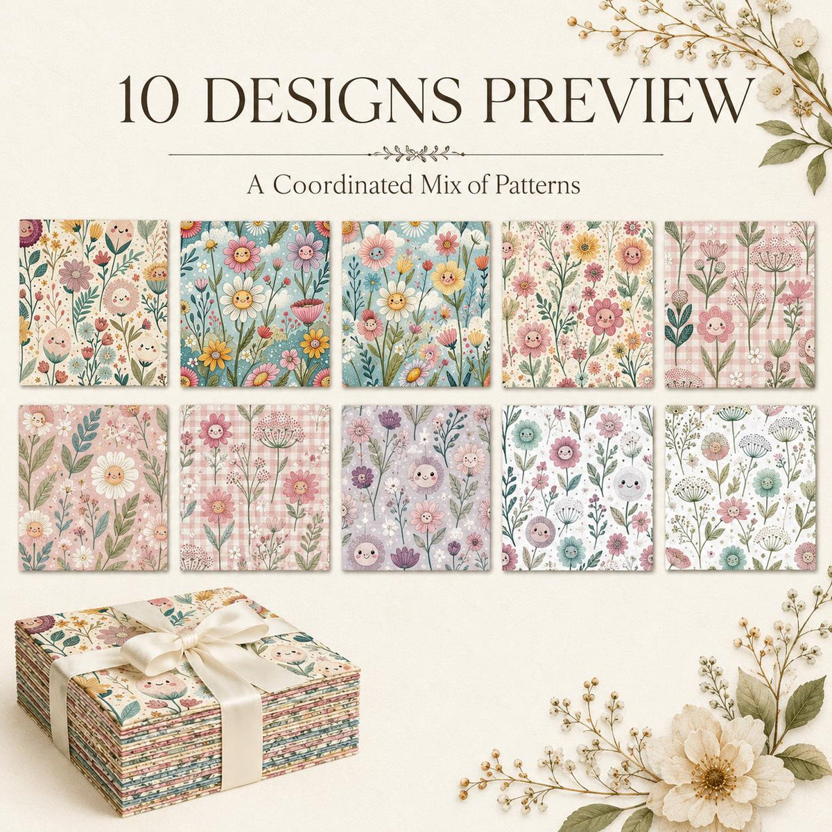 10pcs Charm Pack Set Floral Pattern Vintage Style Handmade DIY with Rich Color and Texture Elements 100% Polyester Patchwork in 10 Design Styles Suitable for Patchwork DIY Craft Projects DIY Wallet Making Gift Giving Bag Making Mother's Day Gift