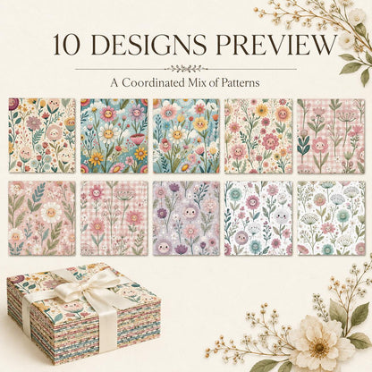 10pcs Charm Pack Set Floral Pattern Vintage Style Handmade DIY with Rich Color and Texture Elements 100% Polyester Patchwork in 10 Design Styles Suitable for Patchwork DIY Craft Projects DIY Wallet Making Gift Giving Bag Making Mother's Day Gift