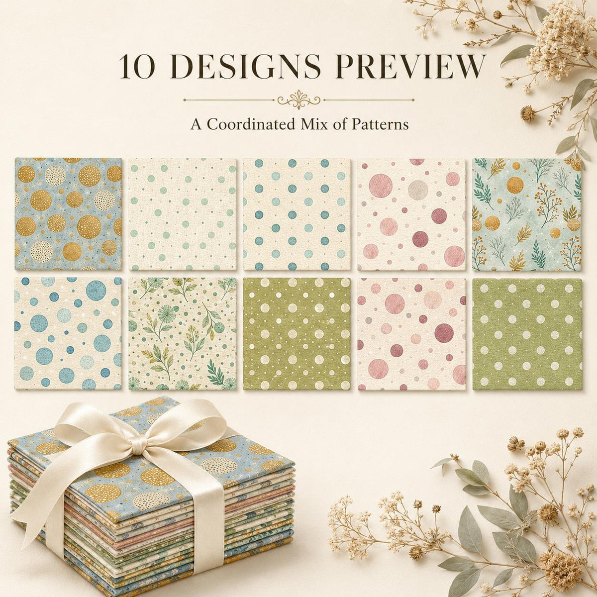 10pcs Charm Pack Set Floral Pattern 100% Polyester Patchwork in 10 Design Styles, Ready-to-Sew Without Cutting, Suitable For Patchwork Wallet Making Gift Giving Tote Bags Coasters DIY Craft Projects For Mother's Gift