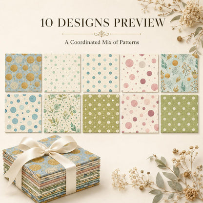 10pcs Charm Pack Set Floral Pattern 100% Polyester Patchwork in 10 Design Styles, Ready-to-Sew Without Cutting, Suitable For Patchwork Wallet Making Gift Giving Tote Bags Coasters DIY Craft Projects For Mother's Gift
