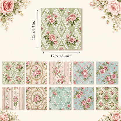 10pcs Charm Pack Set Floral Pattern Vintage Style Handmade DIY with Rich Color and Texture Elements 100% Polyester Patchwork in 10 Design Styles Suitable for Patchwork DIY Craft Projects DIY Wallet Making Gift Giving Bag Making Mother's Day Gift