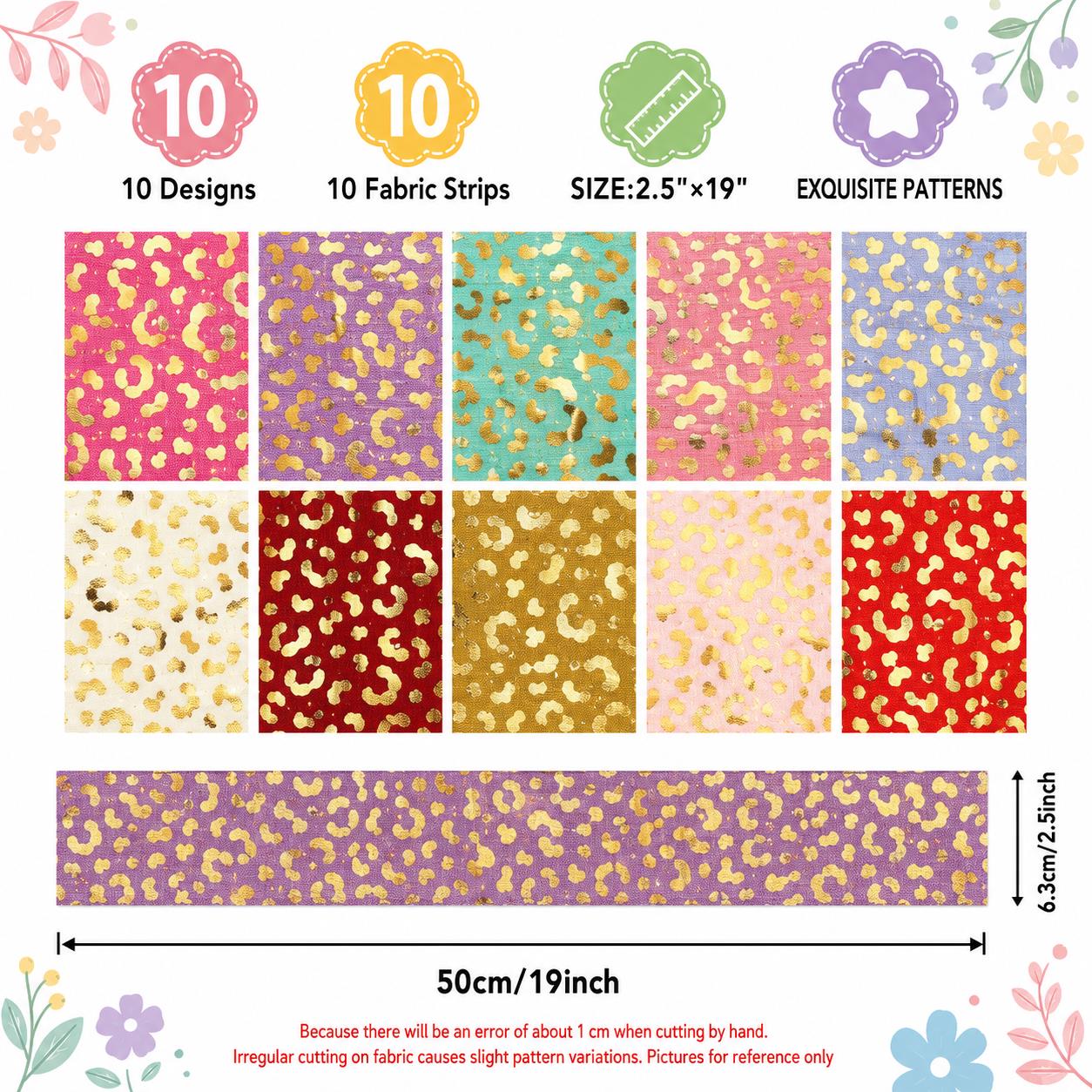 10Pc/Set, Making 10 Images 1pc Each, Each Size: 6.3*50cm Leopard Golden Hot Stamping Series Sliced Chiffon Fabric Set Style Combination, Polyester Jelly Roll Fabric Strips, Pre-Cut Quilting Squares, For Quilting DIY, Handicrafts And Sewing, Blankets, Rugs