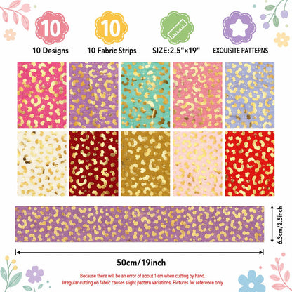 10Pc/Set, Making 10 Images 1pc Each, Each Size: 6.3*50cm Leopard Golden Hot Stamping Series Sliced Chiffon Fabric Set Style Combination, Polyester Jelly Roll Fabric Strips, Pre-Cut Quilting Squares, For Quilting DIY, Handicrafts And Sewing, Blankets, Rugs