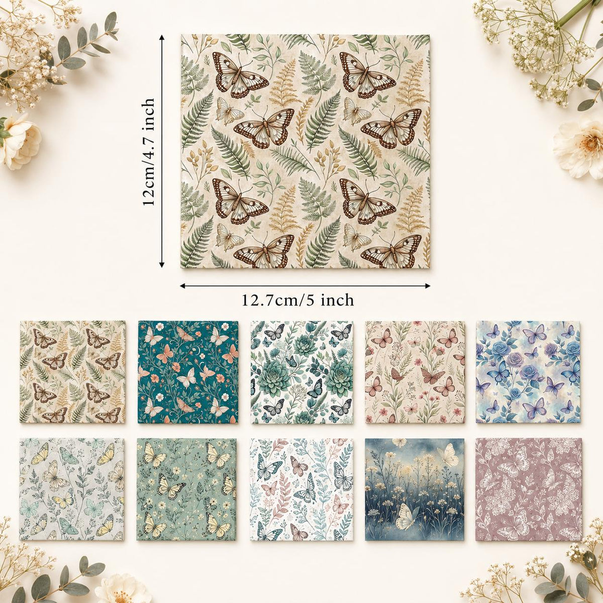 10pcs Charm Pack Set Floral Butterfly Pattern Vintage Style Handmade DIY with Rich Color and Texture Elements 100% Polyester Patchwork in 10 Design Styles Suitable for Patchwork DIY Craft Projects DIY Wallet Making Gift Giving Bag Making Mother's Day Gift