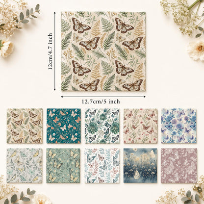 10pcs Charm Pack Set Floral Butterfly Pattern Vintage Style Handmade DIY with Rich Color and Texture Elements 100% Polyester Patchwork in 10 Design Styles Suitable for Patchwork DIY Craft Projects DIY Wallet Making Gift Giving Bag Making Mother's Day Gift