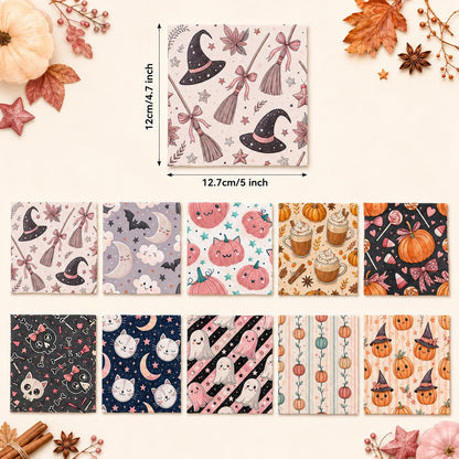 10Pc/Set Halloween Series Flower Pumpkin Skull Star Fat Quarter Fabric, Pre-Cut Square Fabric Assort, Fabric Set, Craft Fabric, Handmade DIY Patchwork Fabric,Home Quilting Sewing Fabric, Packaging Fabric, Scrapbooking Craft Hobbyist