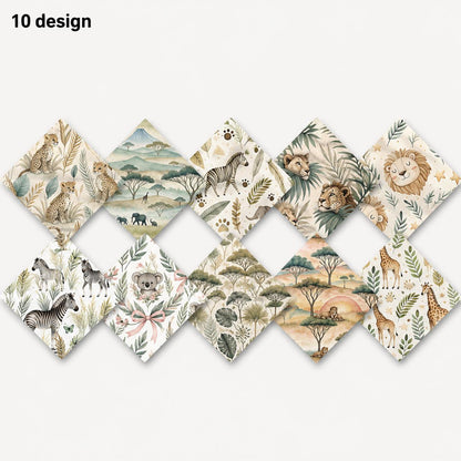 10Pc/Set Animal Series Butterfly Zebra Deer Elephant Lions Fat Quarter Fabric, Pre-Cut Square Fabric Assort, Fabric Set, Craft Fabric, Handmade DIY Patchwork Fabric,Home Quilting Sewing Fabric, Packaging Fabric, Scrapbooking Craft Hobbyist