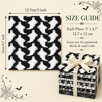 10Pc/Set Halloween Series Skull Moon Bat Fat Quarter Fabric, Pre-Cut Square Fabric Assort, Fabric Set, Craft Fabric, Handmade DIY Patchwork Fabric,Home Quilting Sewing Fabric, Packaging Fabric, Scrapbooking Craft Hobbyist