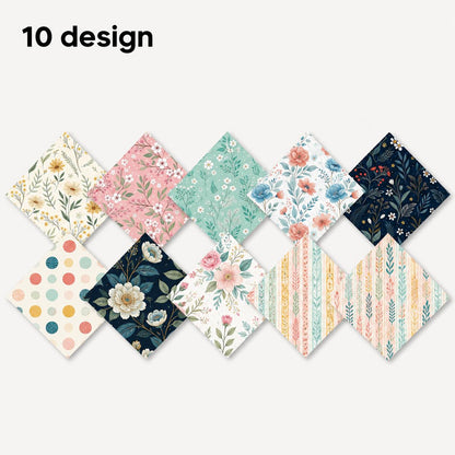 10pcs Charm Pack Set Floral Pattern Vintage Style Handmade DIY with Rich Color and Texture Elements 100% Polyester Patchwork in 10 Design Styles Suitable for Patchwork DIY Craft Projects DIY Wallet Making Gift Giving Bag Making Mother's Day Gift