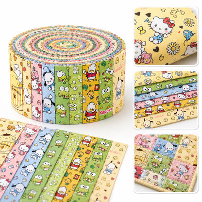 10pcs/Set, Making 10 Images 1pc Each, Each Size: 2.48*19.69inch Hello Kitty Pochacco Sanrio Series Sliced Fabric Set Style Combination, Polyester Jelly Roll Fabric Strips, Pre-Cut Quilting Squares, for Quilting DIY, Handicrafts And Sewing, Blankets, Rugs