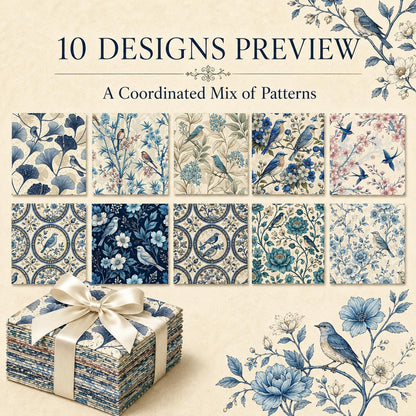 10pcs Charm Pack Set Floral Bird Vintage Style Pattern Handmade DIY with Rich Color and Texture Elements 100% Polyester Patchwork in 10 Design Styles Suitable for Patchwork DIY Craft Projects DIY Wallet Making Gift Giving Bag Making Mother's Day Gift