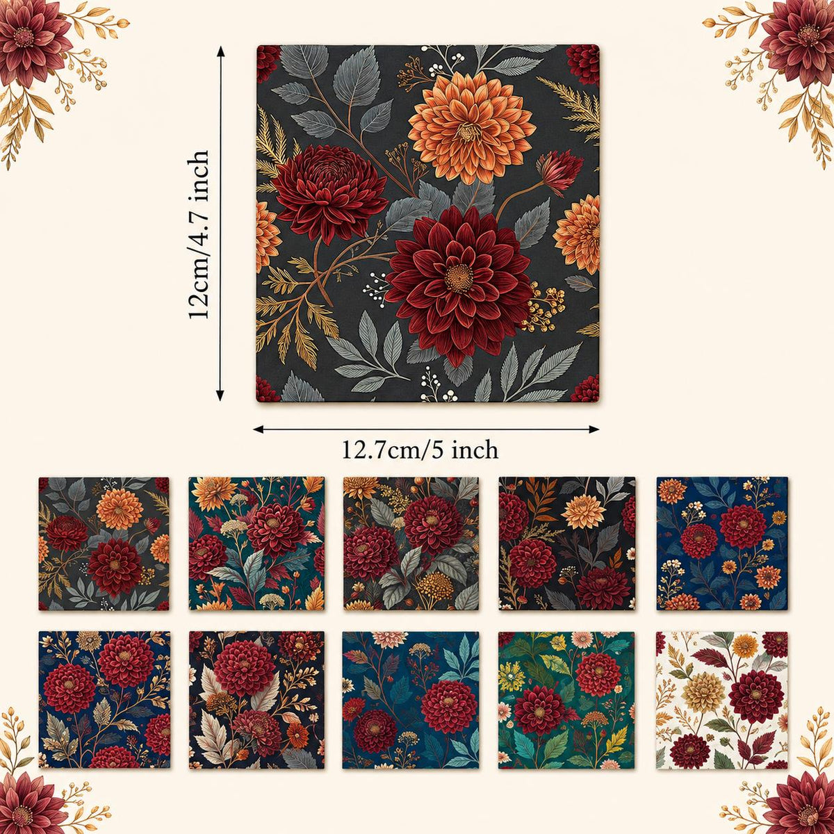 10Pc/Set Flower Series Fat Quarter Fabric, Pre-Cut Square Fabric Assort, Fabric Set, Craft Fabric, Handmade DIY Patchwork Fabric,Home Quilting Sewing Fabric, Packaging Fabric, Scrapbooking Craft Hobbyist