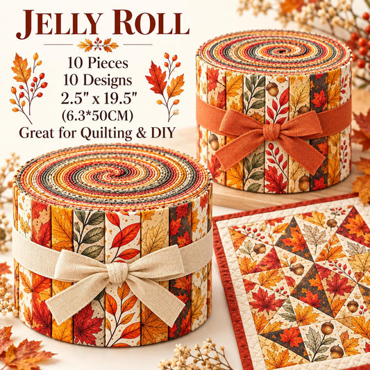 10pcs Vintage Maple Leaf Autumn Theme Jelly Roll Fabric Strips 2.5X19.7inch Pre-Cut 100% Polyester For Patchwork Quilts, Table Runners, Placemats, Tote Bags, Storage Pouches, Makeup Bags, Coasters, Quilt Blocks & Binding