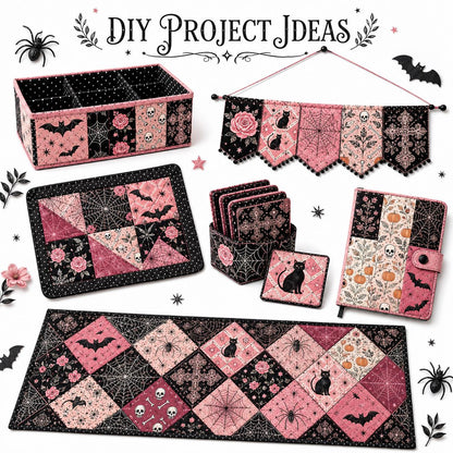 10pcs Charm Pack Set Bat Pumpkin Skull Halloween Vintage Style Pattern Handmade DIY with Rich Color and Texture Elements 100% Polyester Patchwork in 10 Design Styles Suitable for Patchwork DIY Craft Projects DIY Wallet Making Gift Giving Bag Making