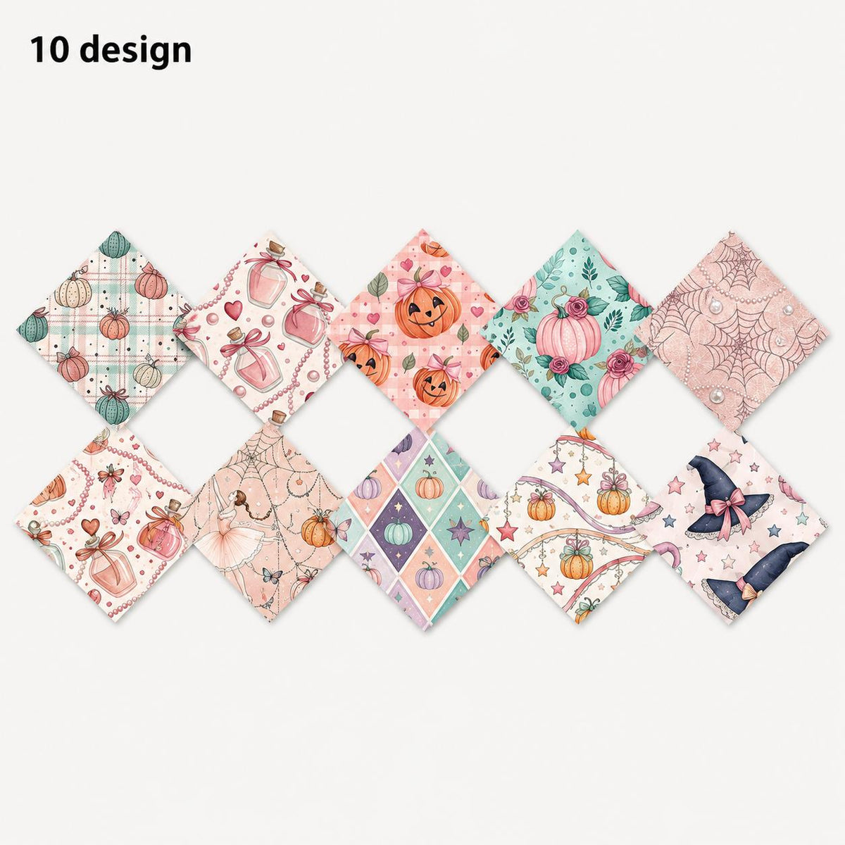10pcs Charm Pack Set Spider Pumpkin Halloween Theme Vintage Style Pattern Handmade DIY with Rich Color and Texture Elements 100% Polyester Patchwork in 10 Design Styles Suitable for Patchwork DIY Craft Projects DIY Wallet Making Gift Giving Bag Making