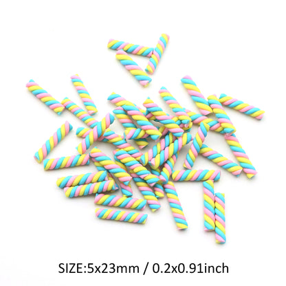 10Pcs Candysticks Rainbow Candy Sticks Christmas Color Polymer Clay 18mm Candy Dollhouse Miniatures DIY Decorate Gingerbread House Windows Handmade Craft Supplies