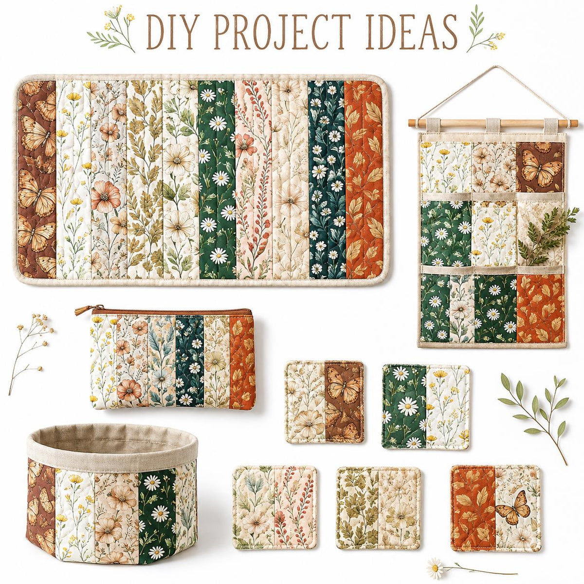 10pcs Vintage Floral Pattern Jelly Roll Fabric Strips 2.5X19.7inch Pre-Cut 100% Polyester For Patchwork Quilts, Table Runners, Placemats, Tote Bags, Storage Pouches, Makeup Bags, Coasters, Quilt Blocks & Binding