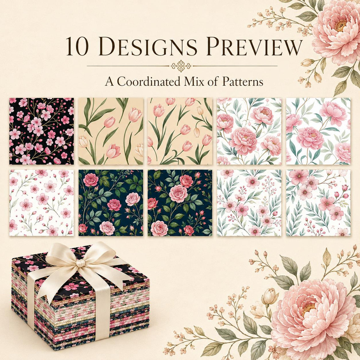 10Pc/Set Flower Series Fat Quarter Fabric, Pre-Cut Square Fabric Assort, Fabric Set, Craft Fabric, Handmade DIY Patchwork Fabric,Home Quilting Sewing Fabric, Packaging Fabric, Scrapbooking Craft Hobbyist