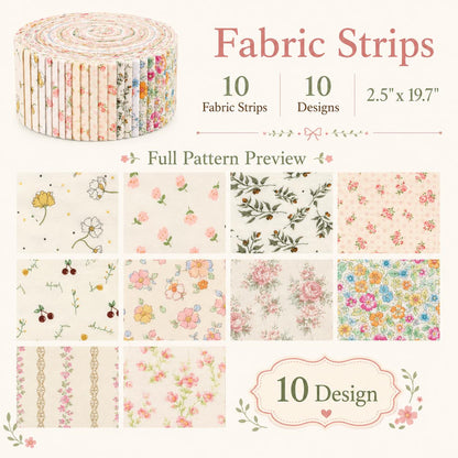 10pcs Vintage Floral Pattern Jelly Roll Fabric Strips 2.5X19.7inch Pre-cut 100% Polyester for Patchwork Quilts, Table Runners, Placemats, Tote Bags, Storage Pouches, Makeup Bags, Coasters, Quilt Blocks & Binding Multi-color