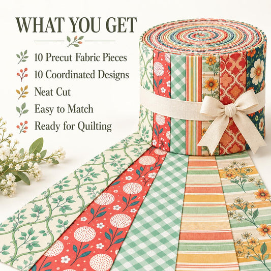 10pcs Vintage Floral Geometric Pattern Jelly Roll Fabric Strips 2.5X19.7inch Pre-Cut 100% Polyester For Patchwork Quilts, Table Runners, Placemats, Tote Bags, Storage Pouches, Makeup Bags, Coasters, Quilt Blocks & Binding