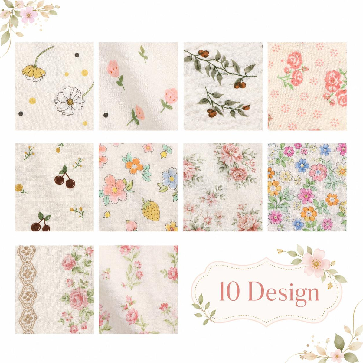 10pcs Vintage Floral Pattern Jelly Roll Fabric Strips 2.5X19.7inch Pre-cut 100% Polyester for Patchwork Quilts, Table Runners, Placemats, Tote Bags, Storage Pouches, Makeup Bags, Coasters, Quilt Blocks & Binding Multi-color