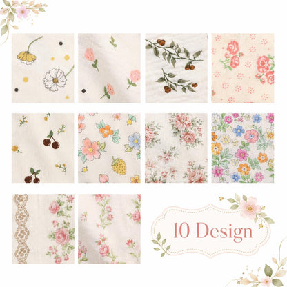 10pcs Vintage Floral Pattern Jelly Roll Fabric Strips 2.5X19.7inch Pre-cut 100% Polyester for Patchwork Quilts, Table Runners, Placemats, Tote Bags, Storage Pouches, Makeup Bags, Coasters, Quilt Blocks & Binding Multi-color