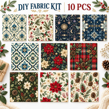 10Pc/Set Christmas Flower Series Plaid Tree Holly Pinecones Fat Quarter Fabric, Pre-Cut Square Fabric Assort, Fabric Set, Craft Fabric, Handmade DIY Patchwork Fabric,Home Quilting Sewing Fabric, Packaging Fabric, Scrapbooking Craft Hobbyist