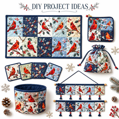 10Pc/Set Christmas Series Northern Cardinal Holly Fat Quarter Fabric, Pre-Cut Square Fabric Assort, Fabric Set, Craft Fabric, Handmade DIY Patchwork Fabric,Home Quilting Sewing Fabric, Packaging Fabric, Scrapbooking Craft Hobbyist